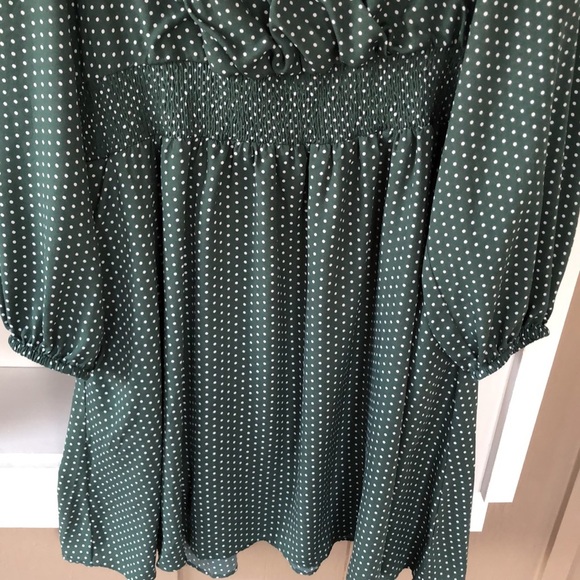 Draper James RSVP Green Polka Dot Smocked Waist Long Sleeve Midi Dress Size 1X - Picture 6 of 12